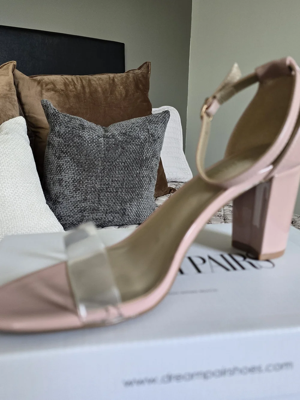 Dream Pairs Pink Block Heel Sandals with Clear Toe Strap